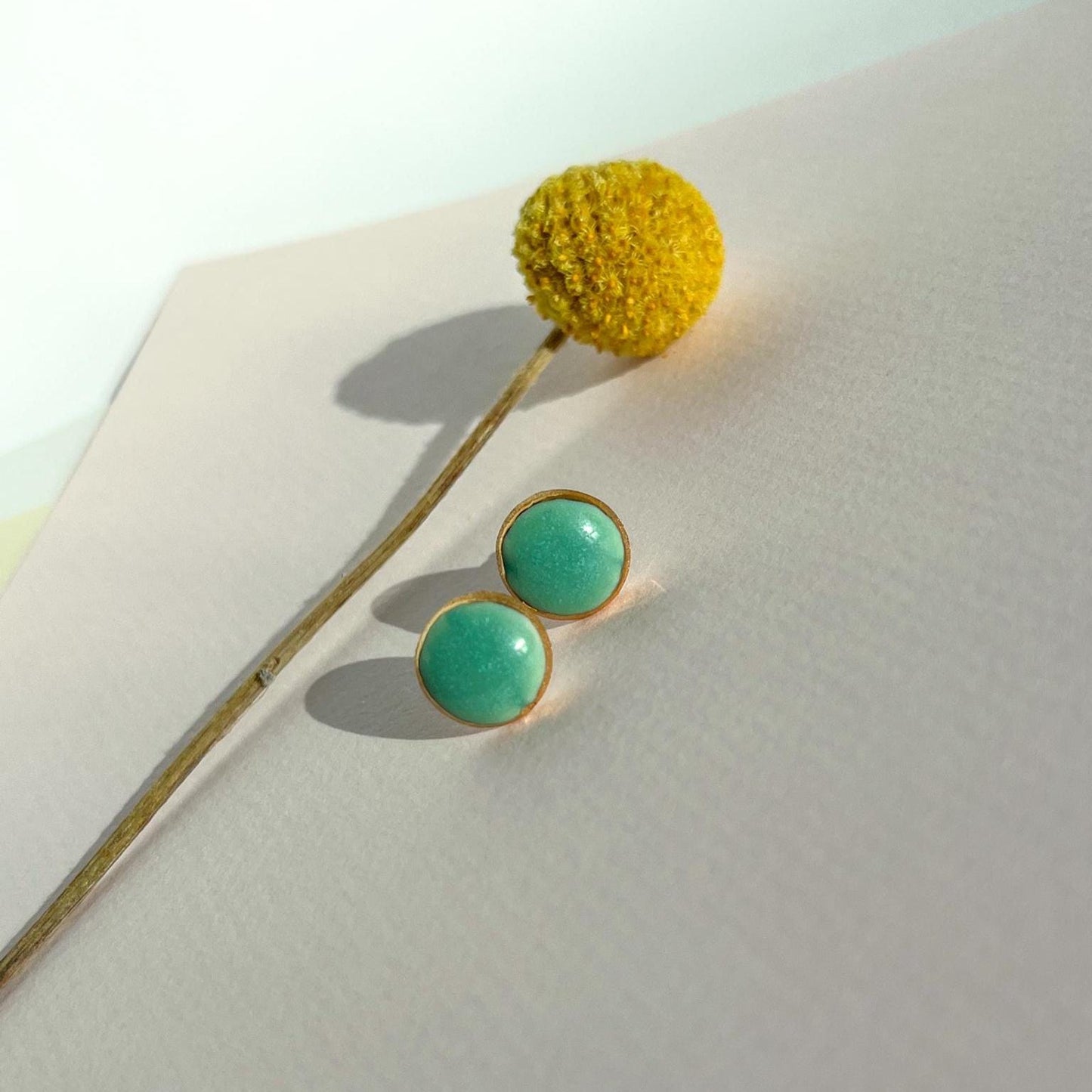 Gold-Rimmed Turquoise Ceramic Stud Earrings