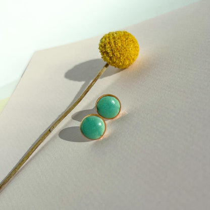 Gold-Rimmed Turquoise Ceramic Stud Earrings