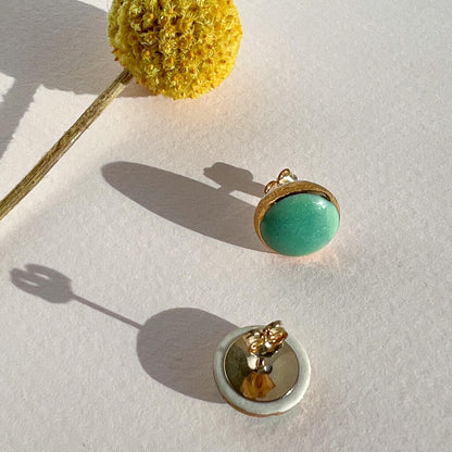 Gold-Rimmed Turquoise Ceramic Stud Earrings