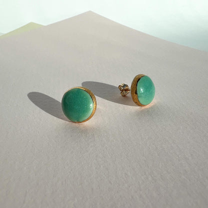 Gold-Rimmed Turquoise Ceramic Stud Earrings