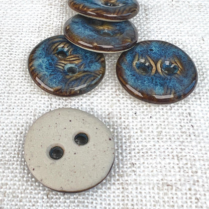 Blue Brown Ceramic Buttons for Sewing Handmade Button Set