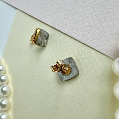 Gold-Accented Marbled Ceramic Stud Earrings