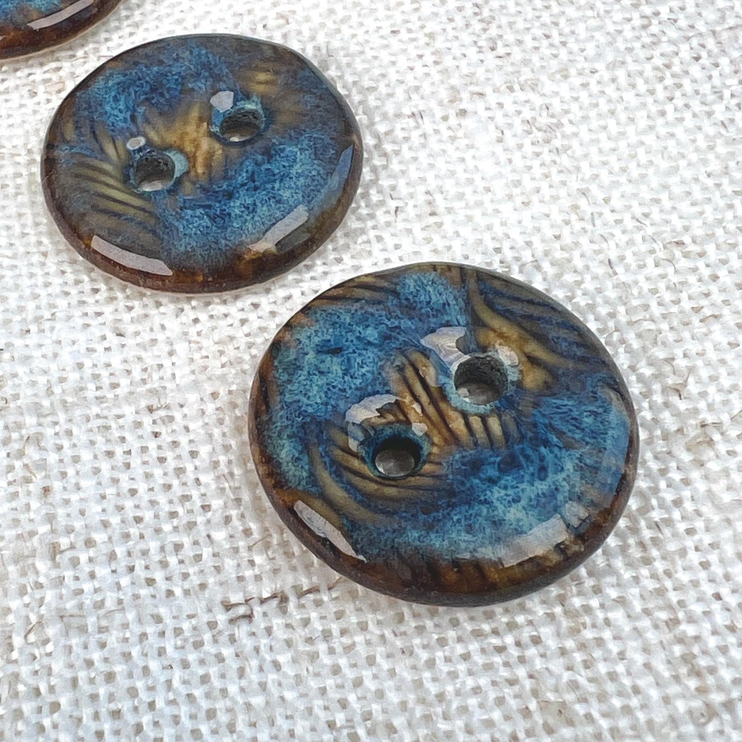 Blue Brown Ceramic Buttons for Sewing Handmade Button Set
