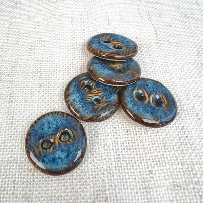 Blue Brown Ceramic Buttons for Sewing Handmade Button Set