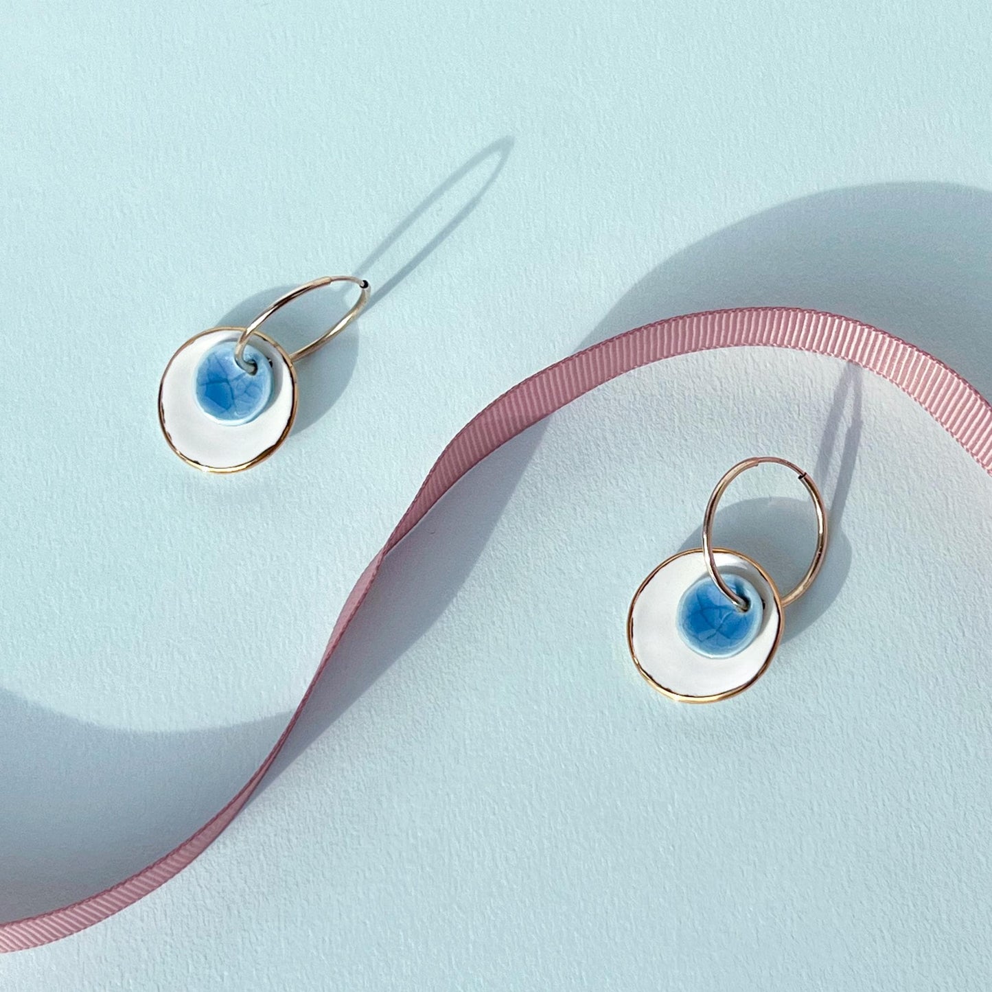 14K Gold Filled Porcelain Hoop Earrings Ceramic Drop Dangle Handmade Jewelry Gift for Her