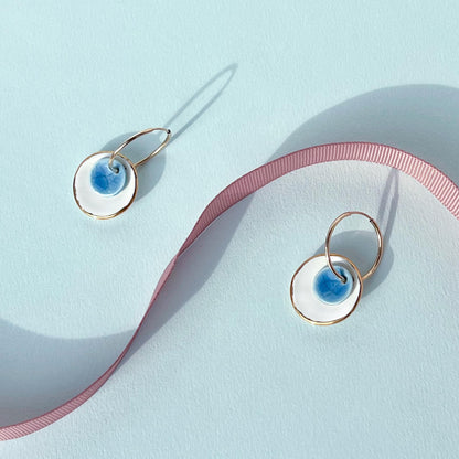 14K Gold Filled Porcelain Hoop Earrings Ceramic Drop Dangle Handmade Jewelry Gift for Her