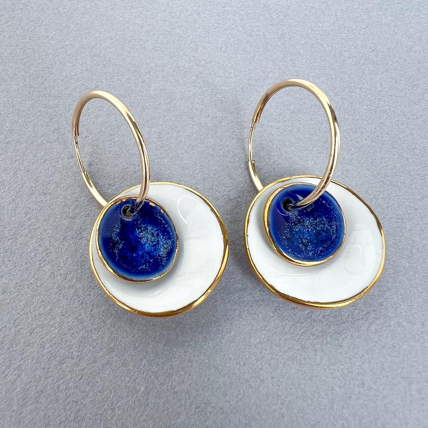 14K Gold Filled Porcelain Hoop Earrings Ceramic Drop Dangle Handmade Jewelry Gift for Her