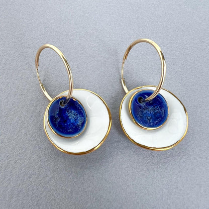 14K Gold Filled Porcelain Hoop Earrings Ceramic Drop Dangle Handmade Jewelry Gift for Her