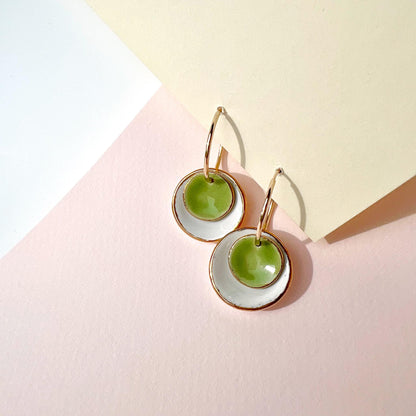 14K Gold Filled Porcelain Hoop Earrings Ceramic Drop Dangle Handmade Jewelry Gift for Her