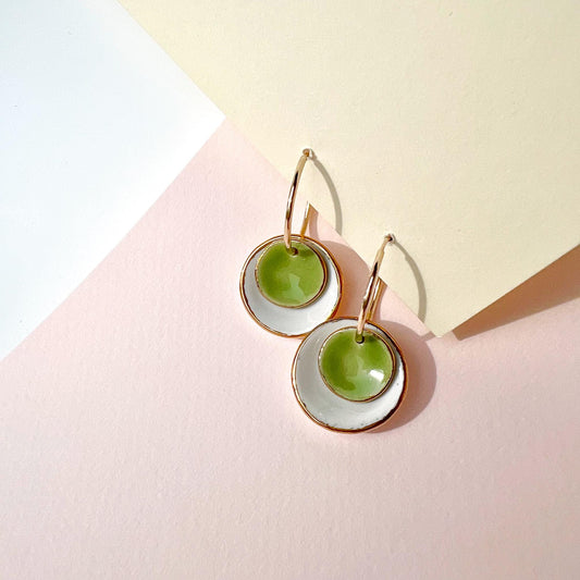 14K Gold Filled Porcelain Hoop Earrings Ceramic Drop Dangle Handmade Jewelry Gift for Her