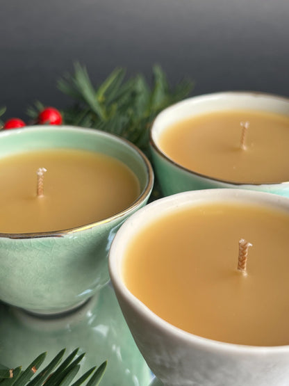 Canadian Beeswax Candle in Porcelain Cup