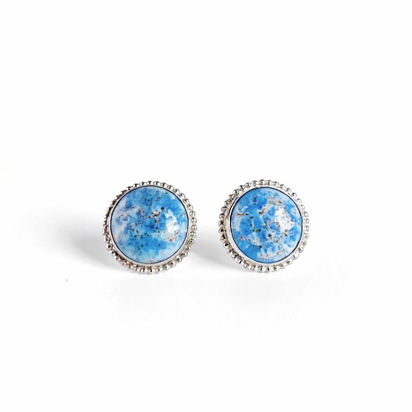 Bezel-Set Blue Porcelain Stud Earrings