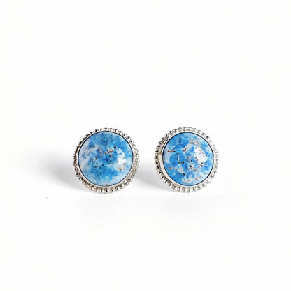 Bezel-Set Blue Porcelain Stud Earrings