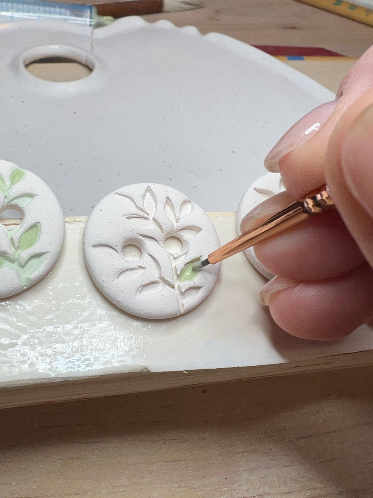 Green Botanical Stoneware Buttons - Set of 5