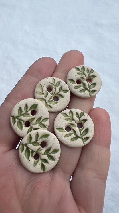 Green Botanical Stoneware Buttons - Set of 5