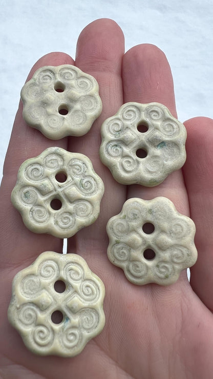 Ivory Green Ceramic Buttons for Sewing Handmade Button Set
