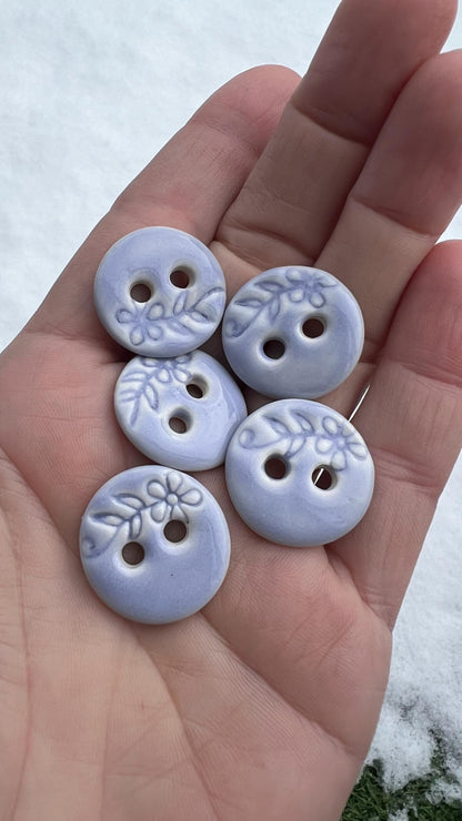Handmade Lavender Floral Porcelain Buttons  22mm - Set of 5
