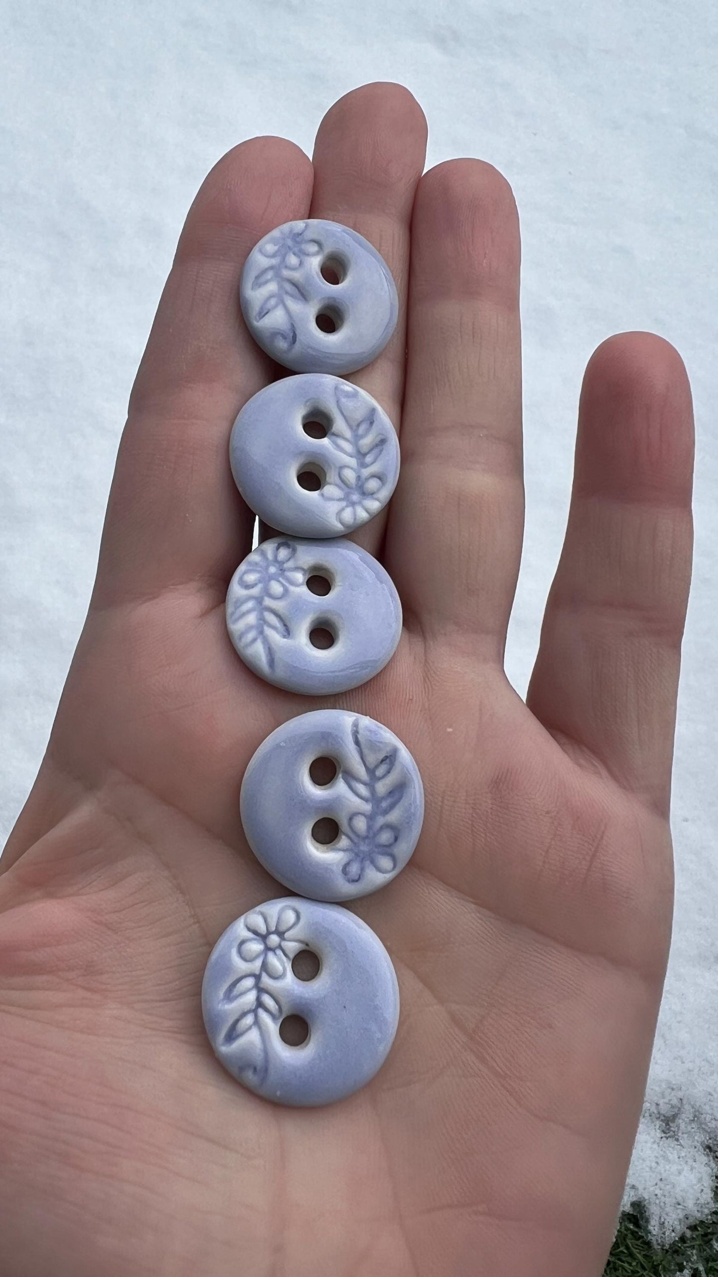 Handmade Lavender Floral Porcelain Buttons  22mm - Set of 5