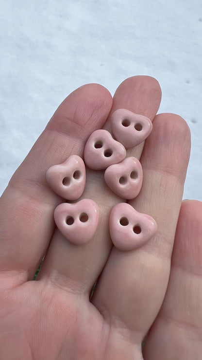 Pink Ceramic Buttons for Sewing Handmade Heart Button Set