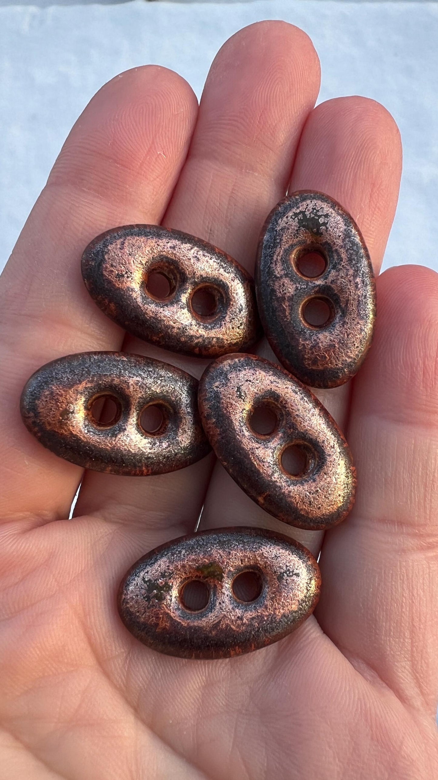 Brown Copper Ceramic Buttons for Sewing Handmade Oval Button Set