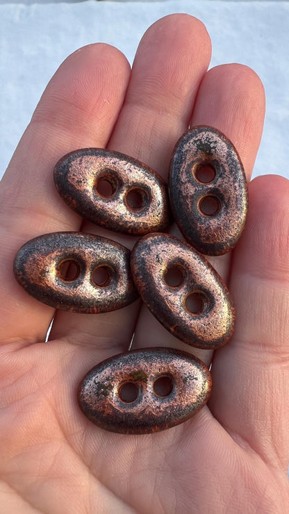 Brown Copper Ceramic Buttons for Sewing Handmade Oval Button Set