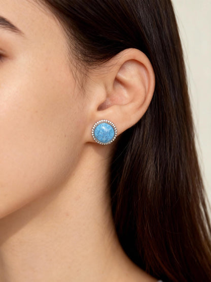 Bezel-Set Blue Porcelain Stud Earrings