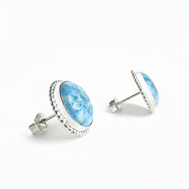 Bezel-Set Blue Porcelain Stud Earrings