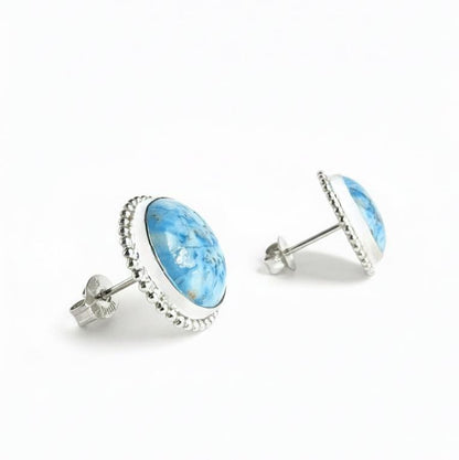 Bezel-Set Blue Porcelain Stud Earrings
