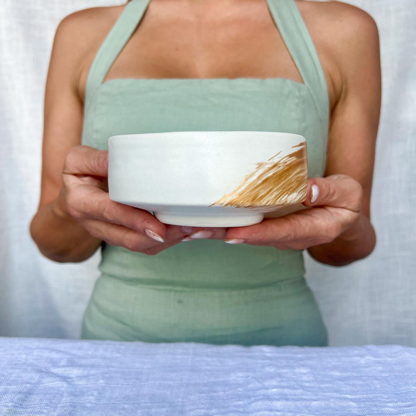 White Porcelain Ikebana Vessel with Metallic Brushstroke