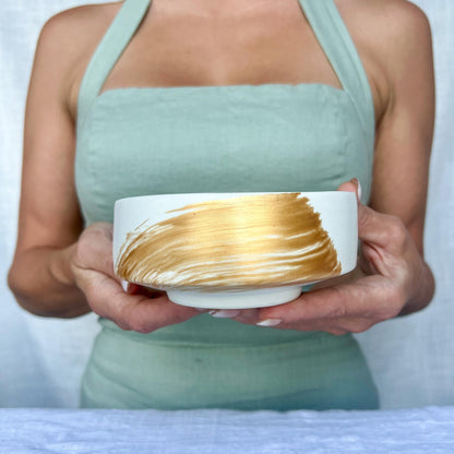 White Porcelain Ikebana Vessel with Metallic Brushstroke