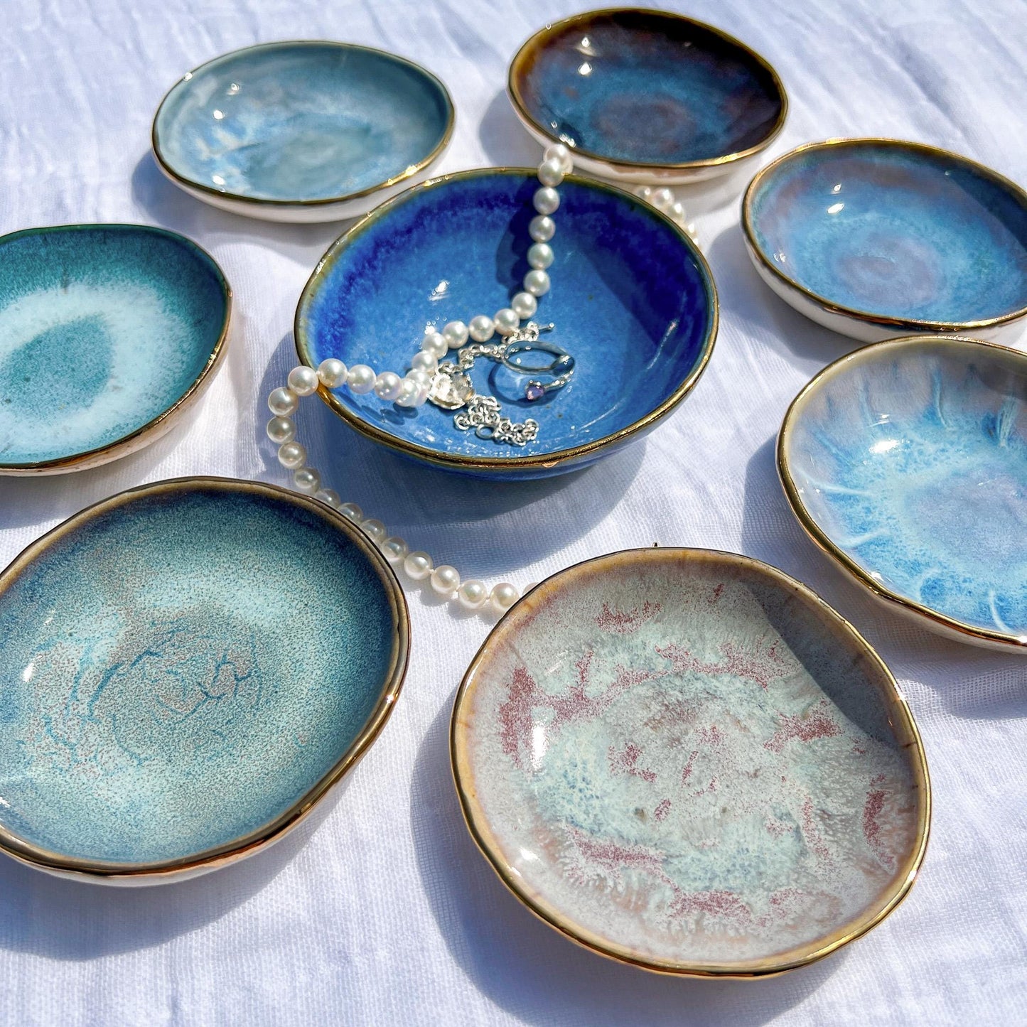 22k Gold-Rimmed Ceramic Ring Dishes