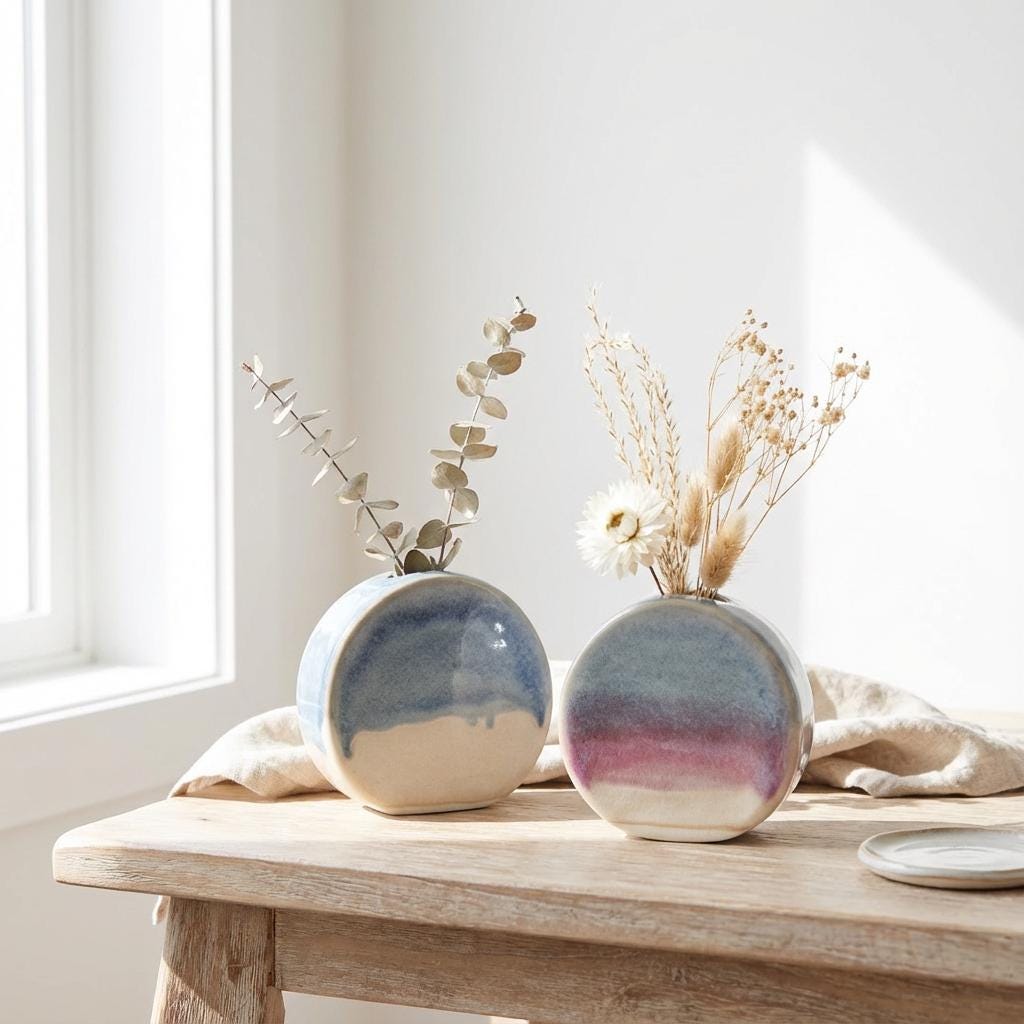 Blue & Pink Ceramic Bud Vase