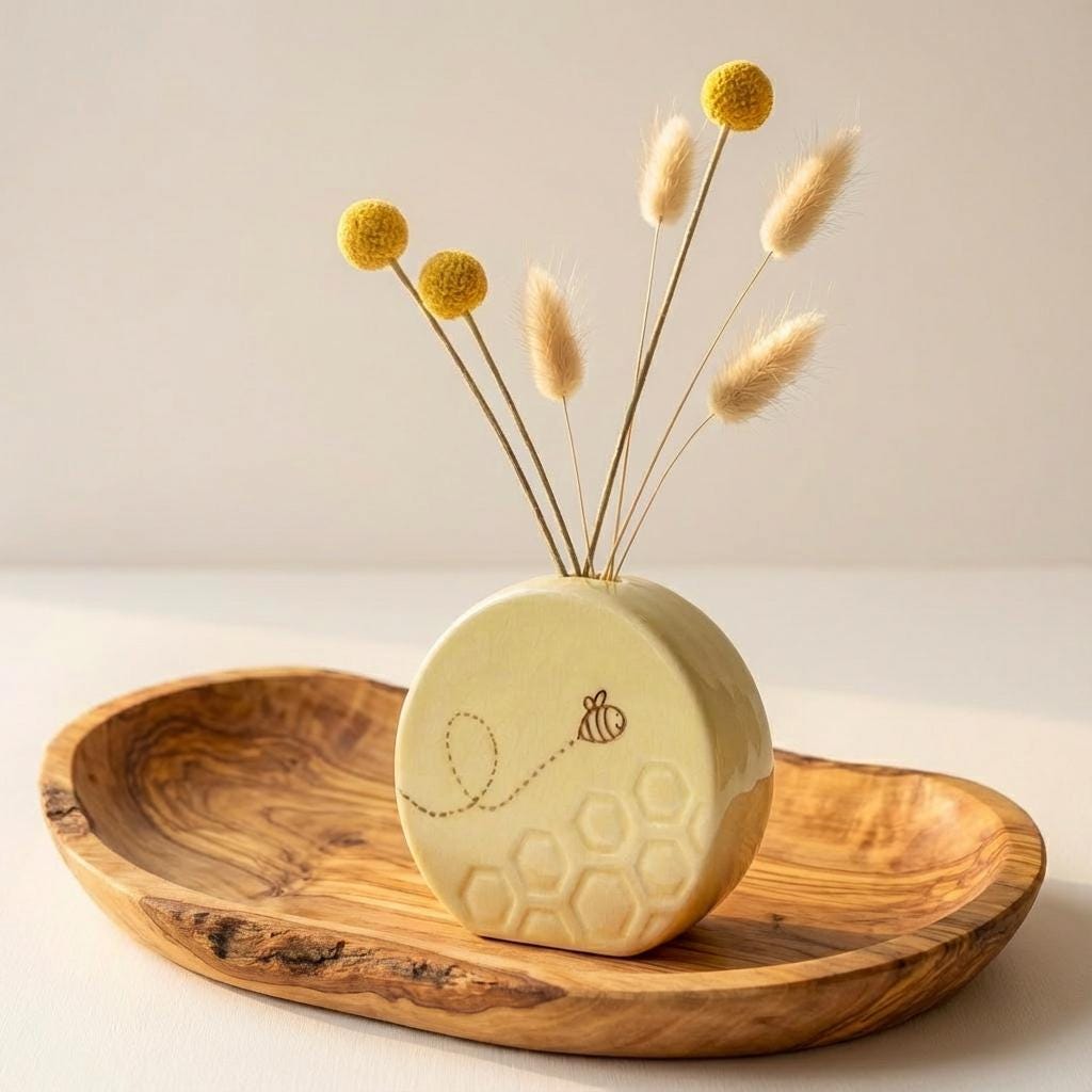 Yellow Honeycomb Bee Bud Vase