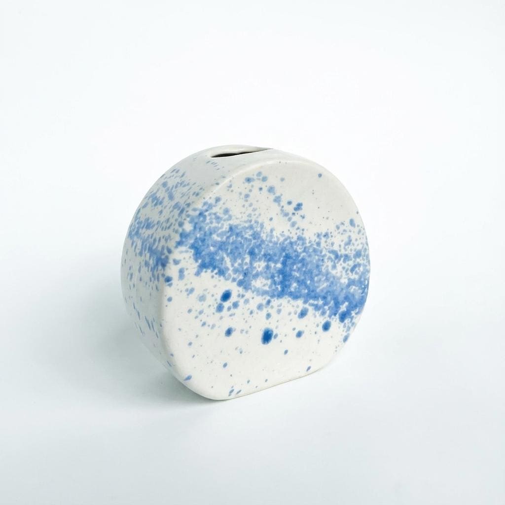 Blue & White Spatter Ceramic Bud Vase