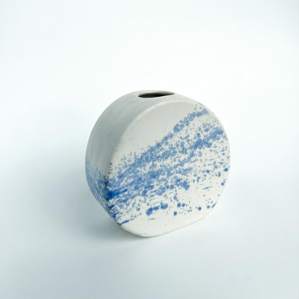Blue & White Spatter Ceramic Bud Vase