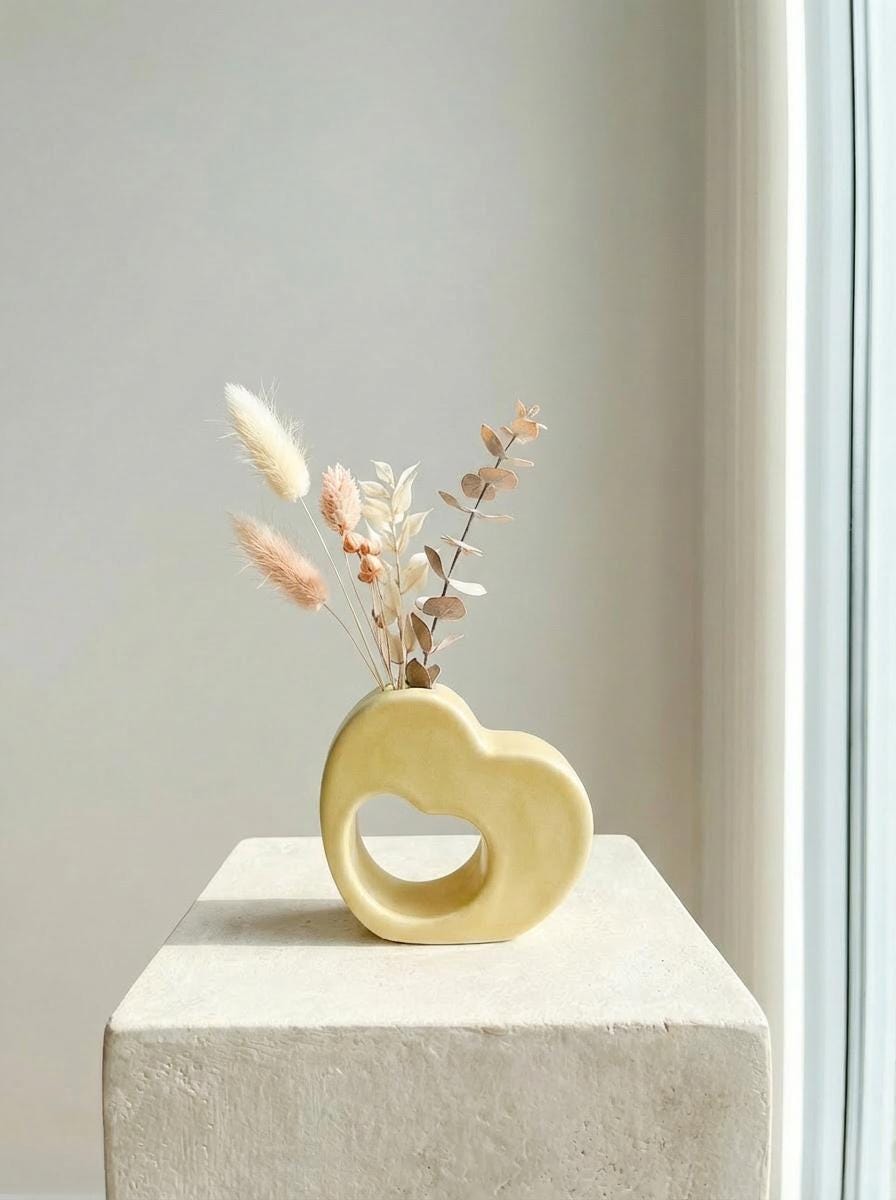 Ceramic Heart Vase Gift for Mom Porcelain Home Decor