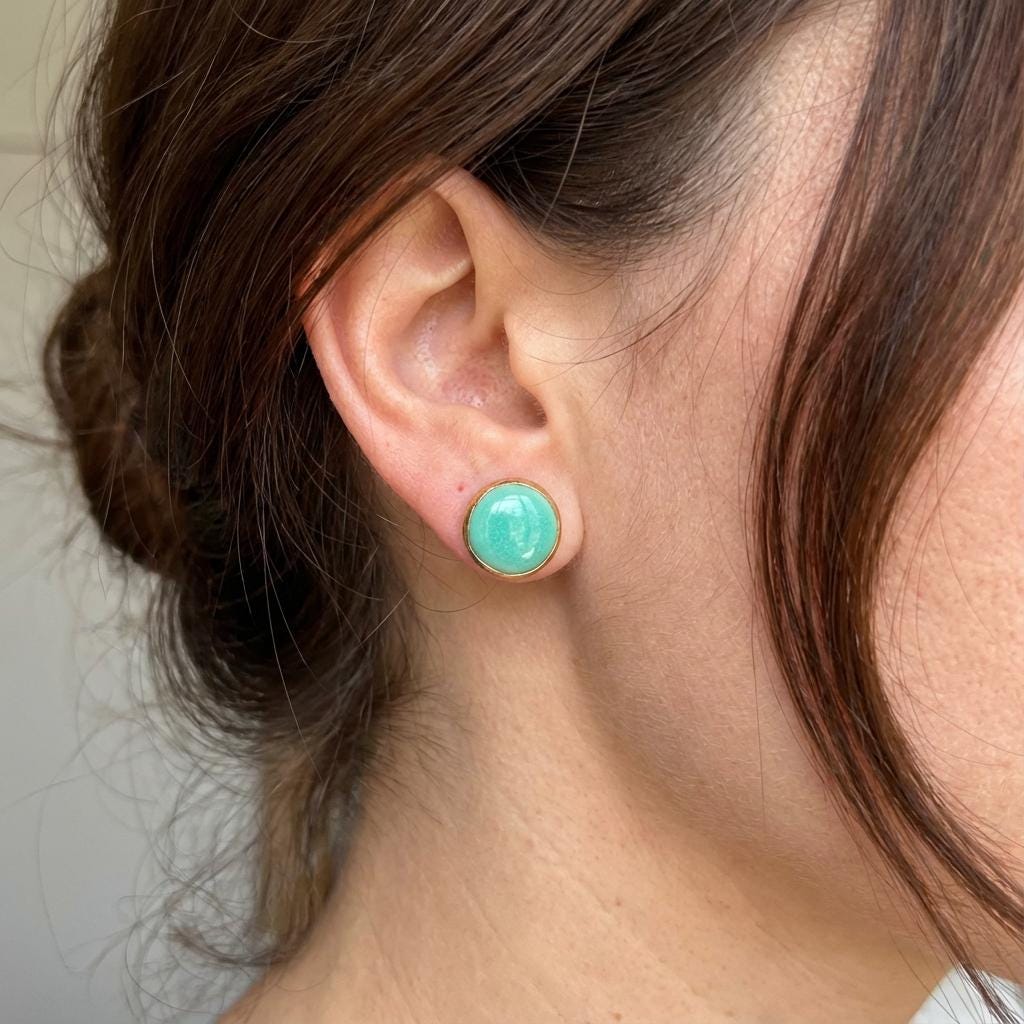 Gold-Rimmed Turquoise Ceramic Stud Earrings