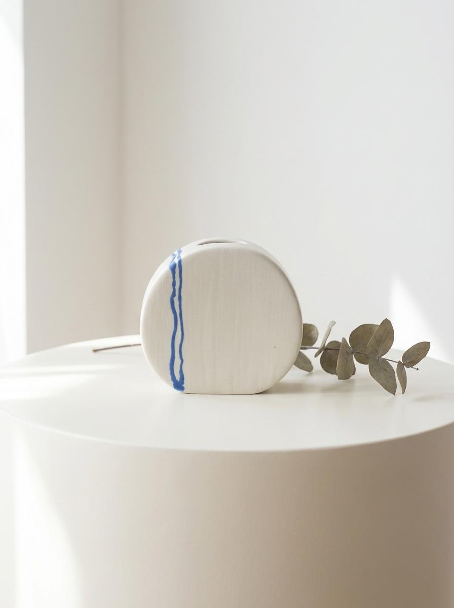 White Porcelain Vases with Blue Inlay