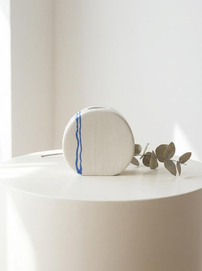 White Porcelain Vases with Blue Inlay