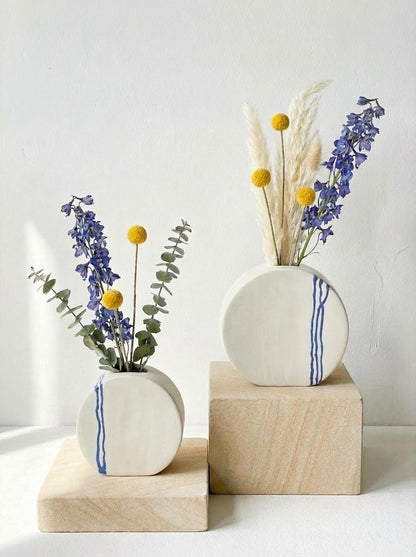 White Porcelain Vases with Blue Inlay