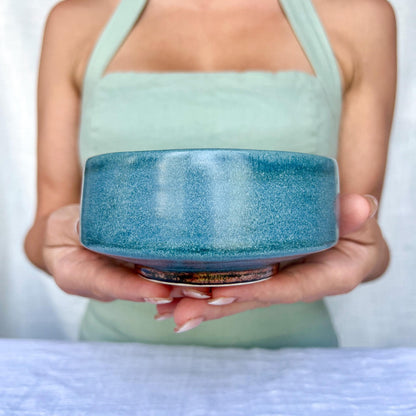 Satin Oribe Ikebana Bowl with Ancient Copper Foot