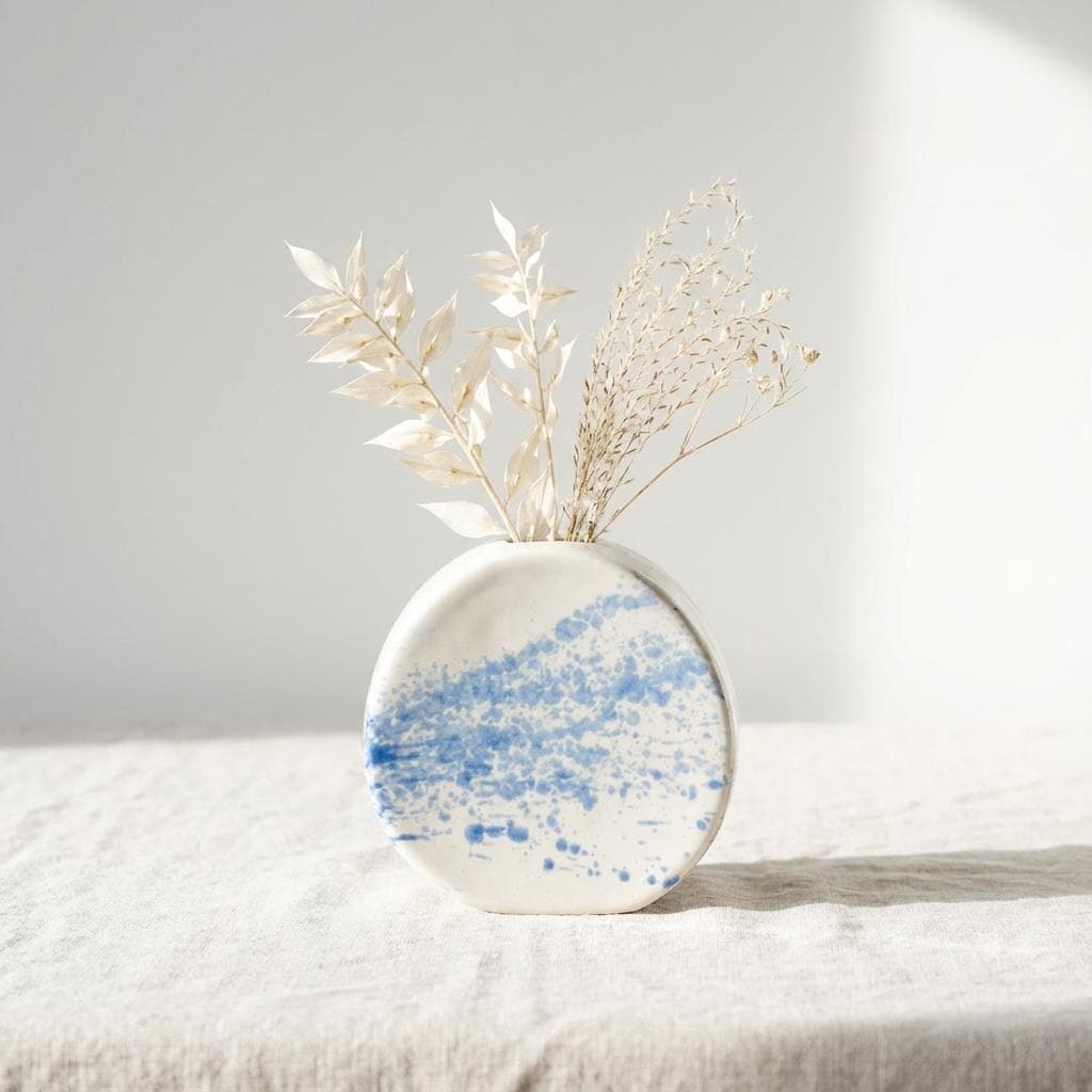 Blue & White Spatter Ceramic Bud Vase