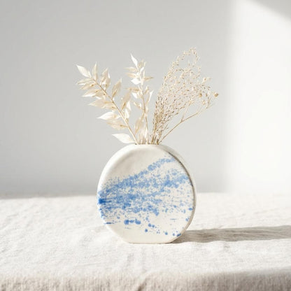 Blue & White Spatter Ceramic Bud Vase