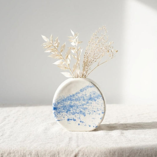 Blue & White Spatter Ceramic Bud Vase