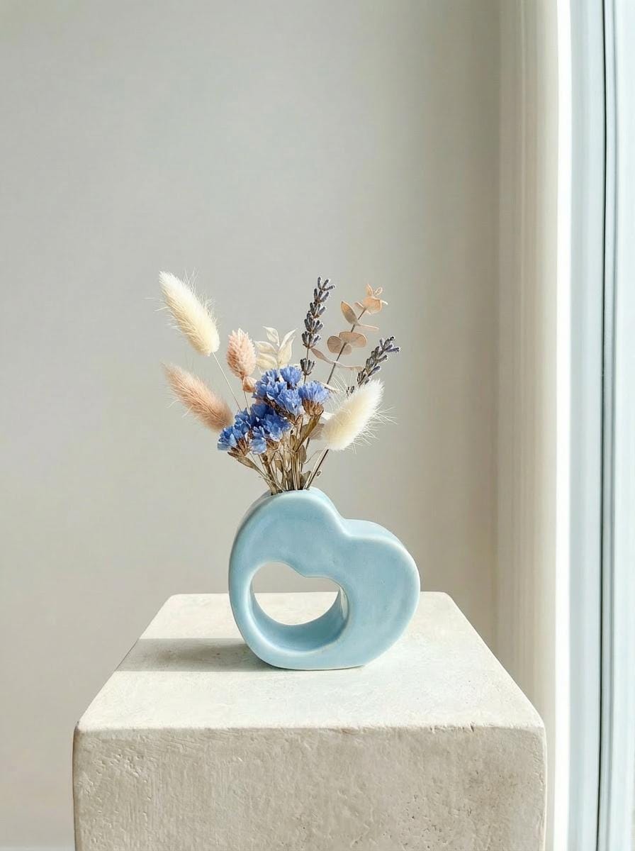 Ceramic Heart Vase Gift for Mom Porcelain Home Decor