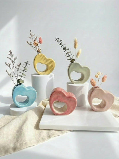 Ceramic Heart Vase Gift for Mom Porcelain Home Decor