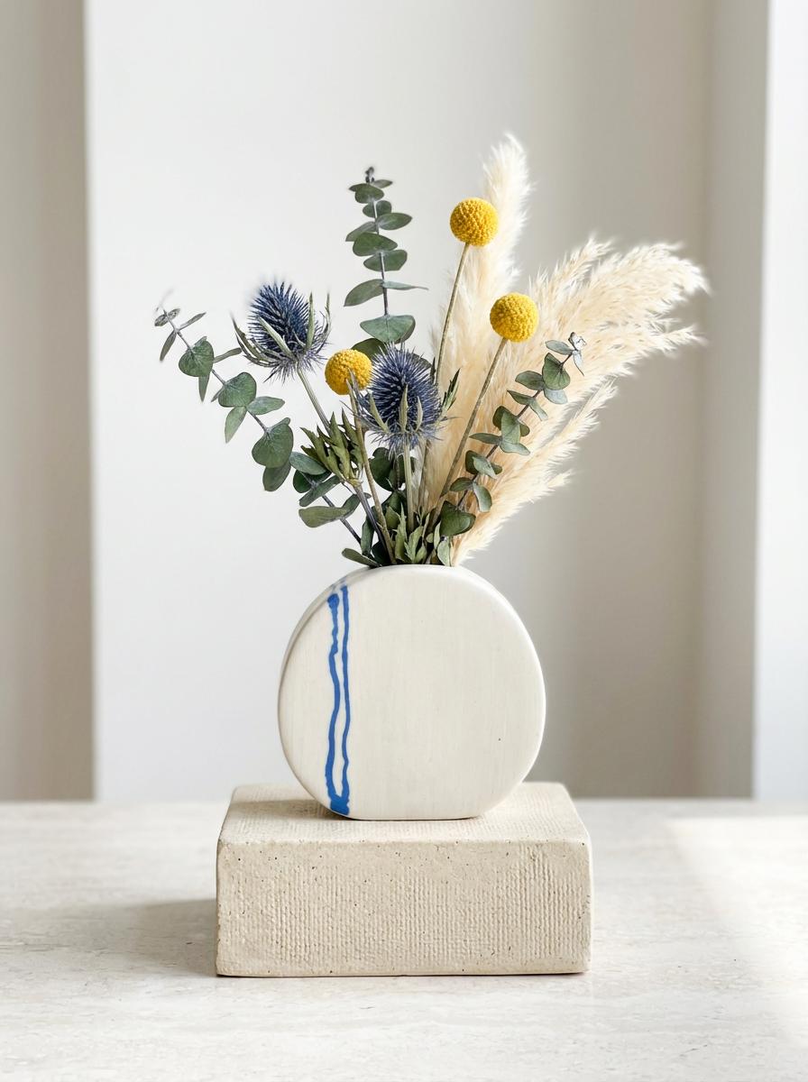 White Porcelain Vases with Blue Inlay