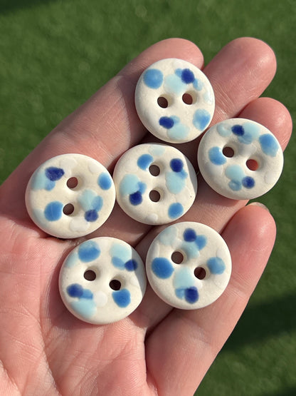 Handmade Blue Glaze Porcelain Buttons | Artisan Ceramic Buttons | 22mm | Set of 6