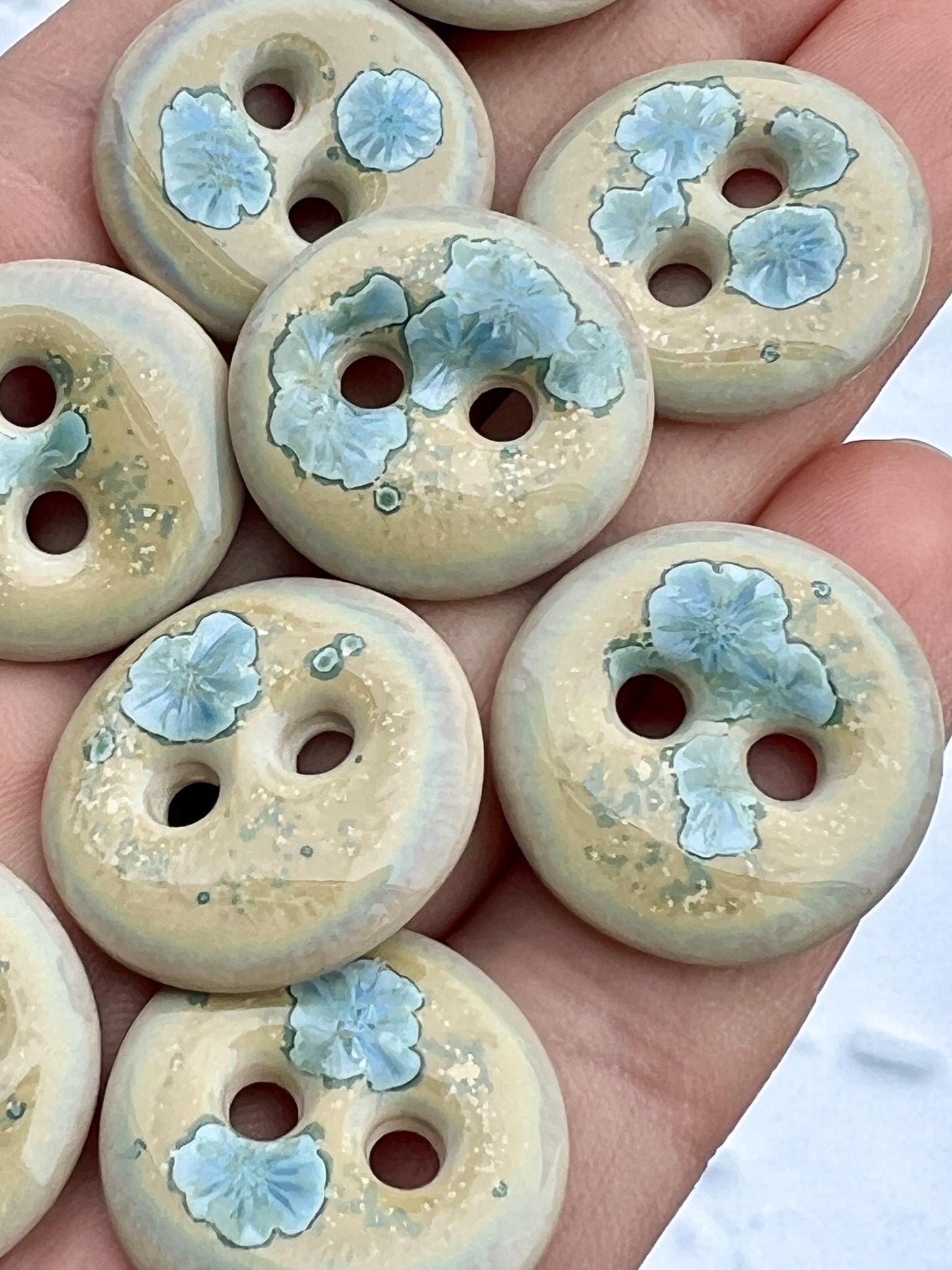 Ceramic Buttons Crystalline Glaze Blue Yellow Sewing Knitting