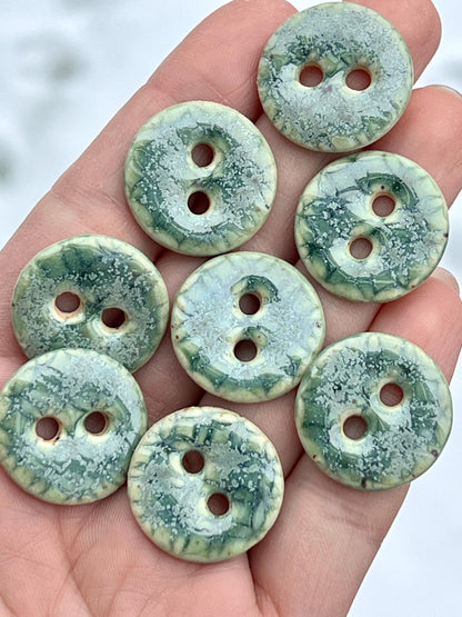 Green Ceramic Buttons Stoneware Sewing Buttons Handmade Button Set